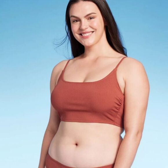 *NWT Shade & Shore Large (12-14) Brown Ribbed Bikini Swim Bralette Top - Picture 2 of 9